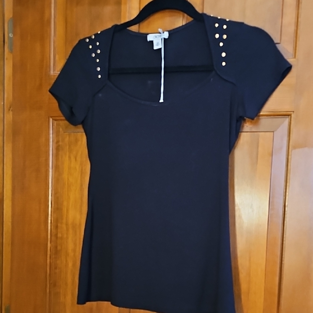 Cache Black Top with Gold Studded Shoulders